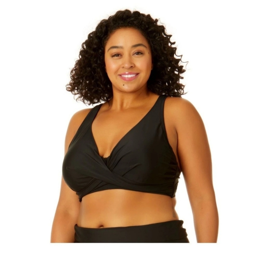 Time And Tru Crossover Swimsuit Top Solid Black Underwire Padded Women's Plus 3X